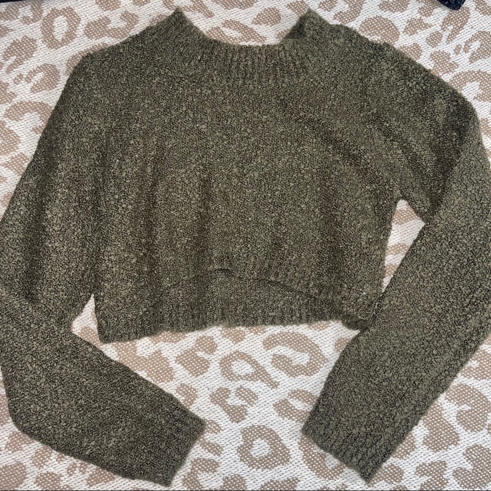 Army Green Cropped Sweater